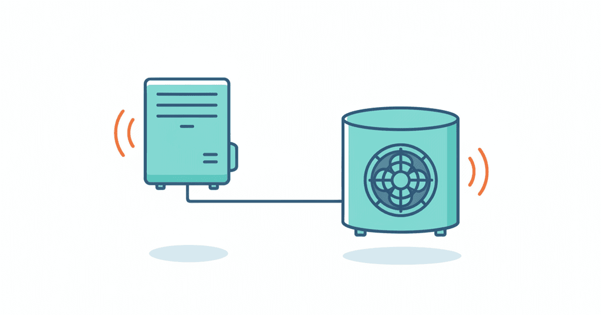 Illustration of a ductless mini split indoor wall unit and outdoor unit with a highlighted line-set route, plus small icons for a condensate drain and a quote checklist, without text.