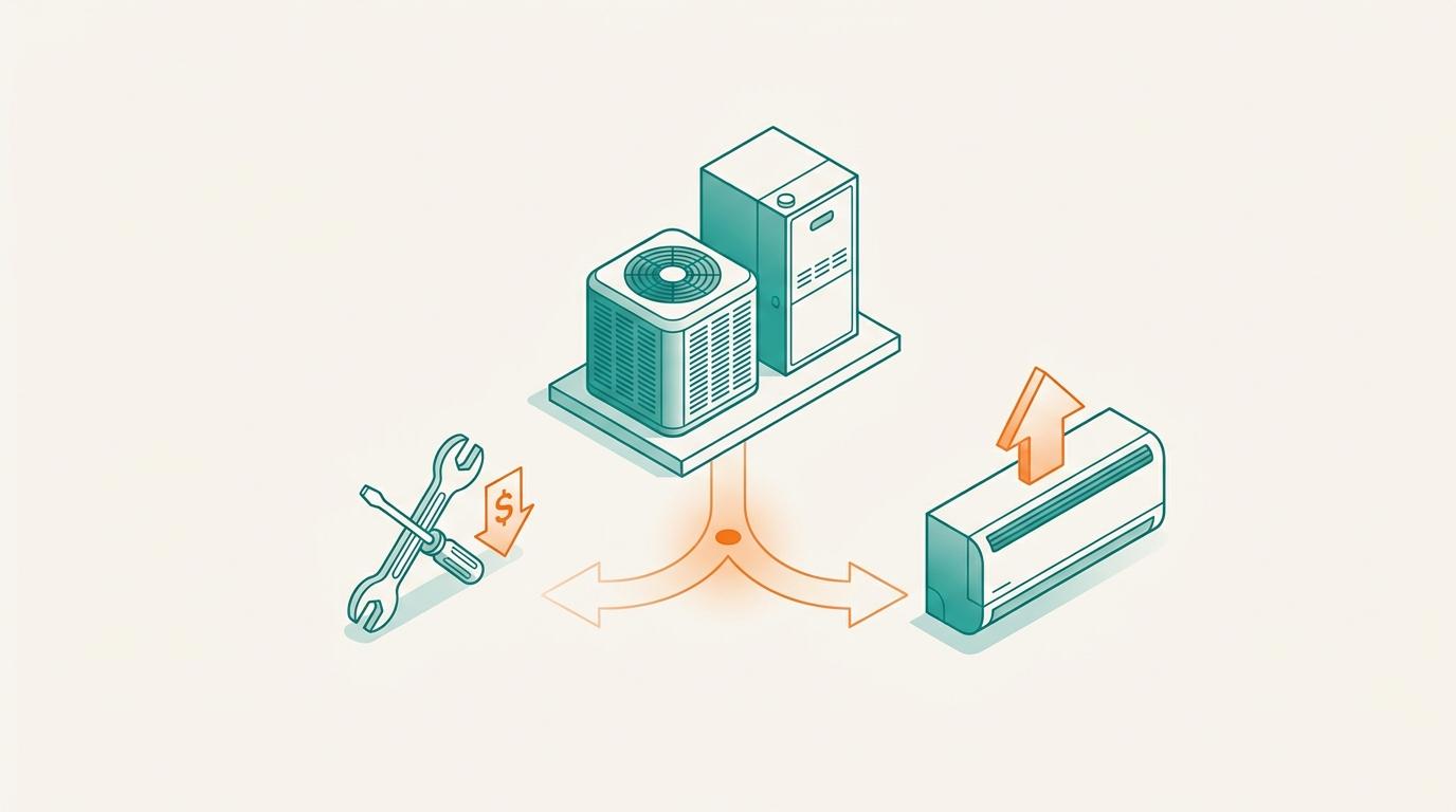 Home HVAC equipment decision diagram showing repair and replacement considerations