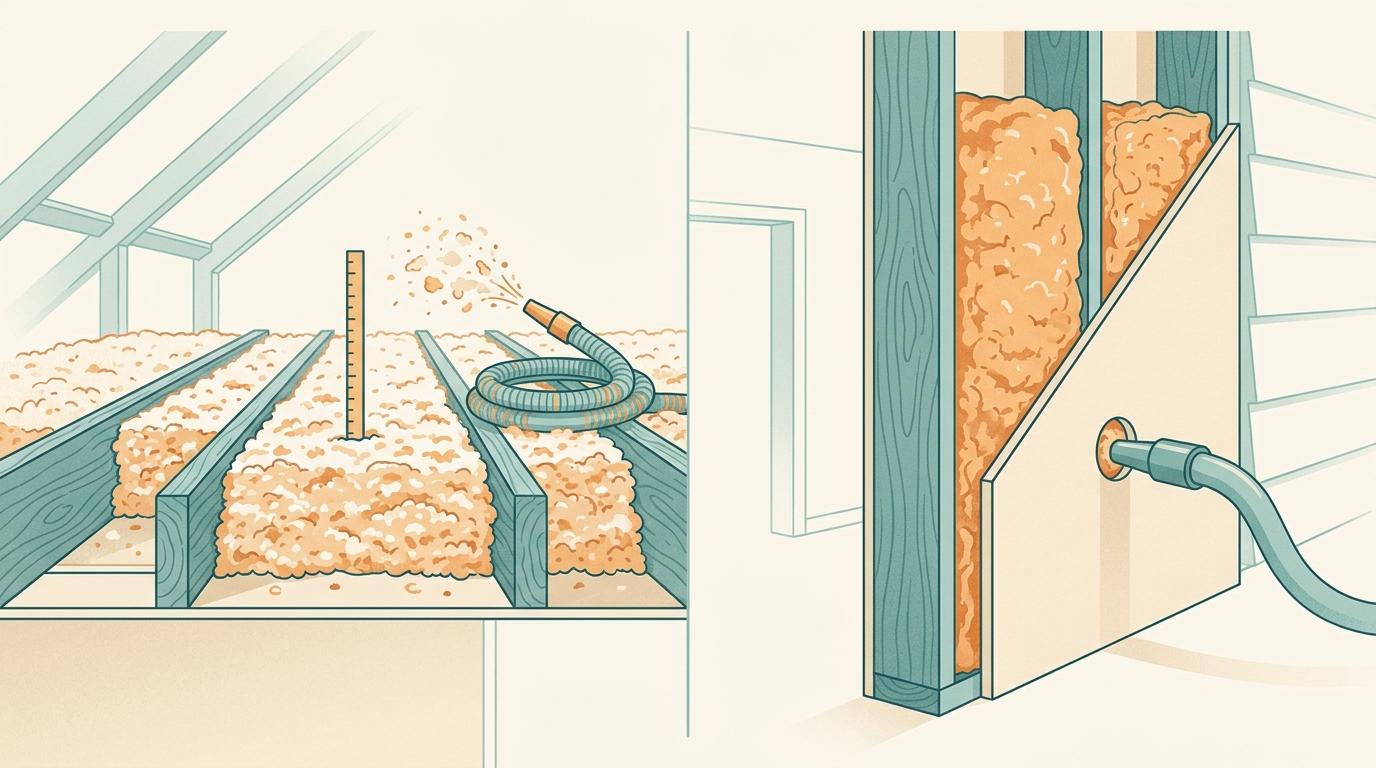 Wall cutaway showing insulation filling the cavities between wood studs
