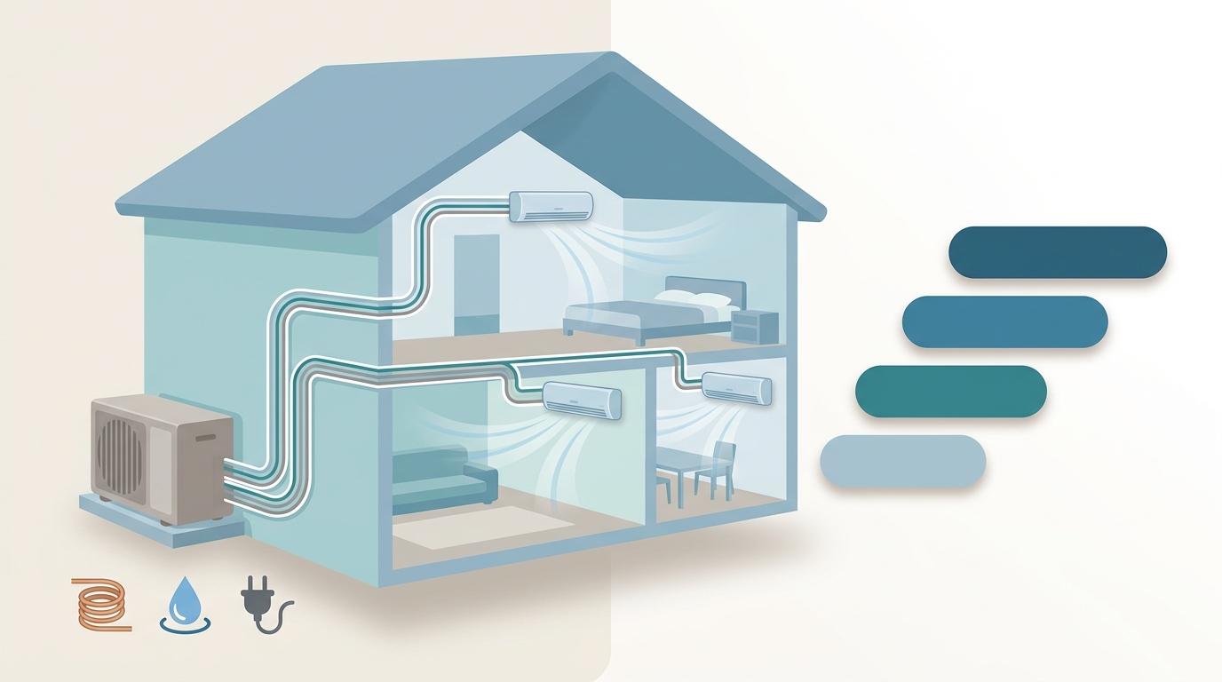 Mini-split indoor head connected to an outdoor heat-pump unit